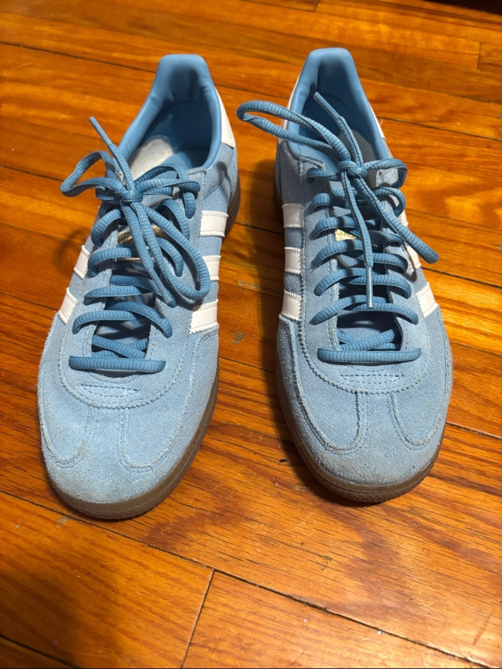 adidas Light Blue Suede Sneakers with White Stripes